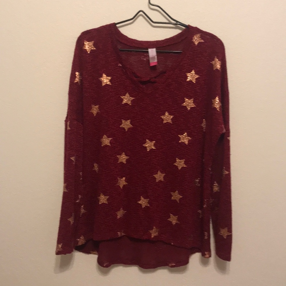 Burgundy sweater with gold stars size xl